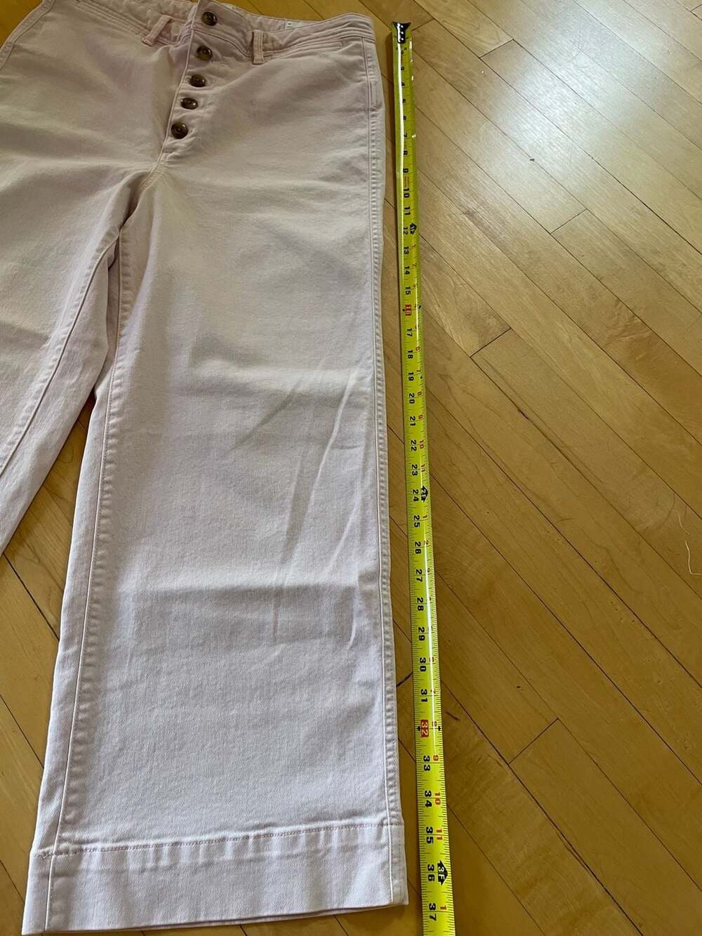 Gap High Rise Wide-Leg Crop Button Fly Light Pink Denim Jeans, Size 12 - Picture 3 of 7